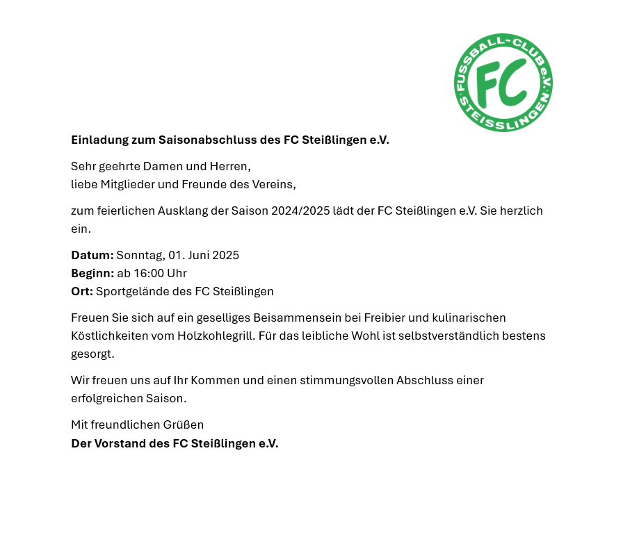 2025-05-20 Einladung zum Saisonabschluss des FC Steißlingen